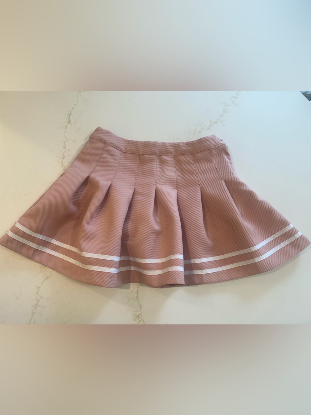 Pleated Pink Mini Skirt with White Stripe Trim